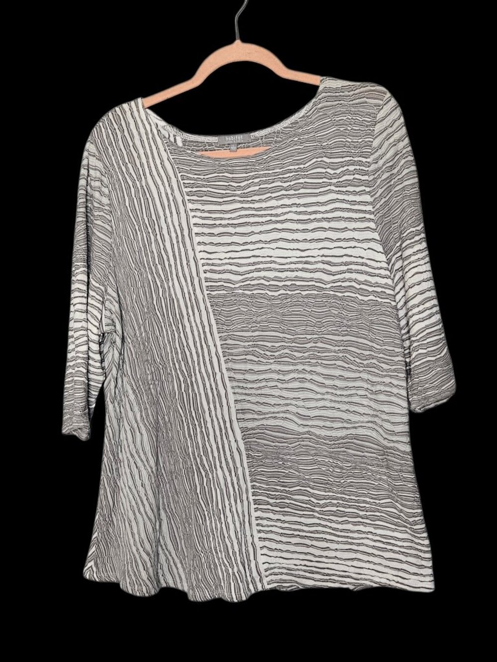 Habitat Clothes To Live In Textured Patchwork Lagenlook Tunic Top Women's L Gray